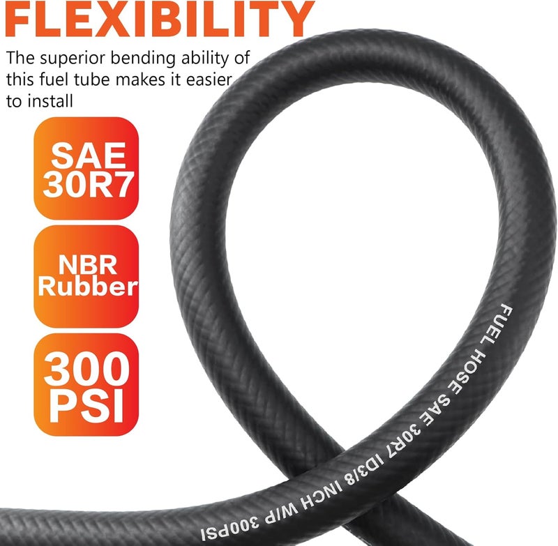 Taxutor 3/8 Inch ID Fuel Hose 10FT - Professional Grade SAE 30R7 Kit with 10 Clamps - High Pressure 300PSI for Gas, Oil, Diesel Lines in Cars, Boats, Generators - Image 2